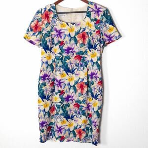 Maggy London Silk Floral Sheath Dress Multicolor Size 12 Botanical Print